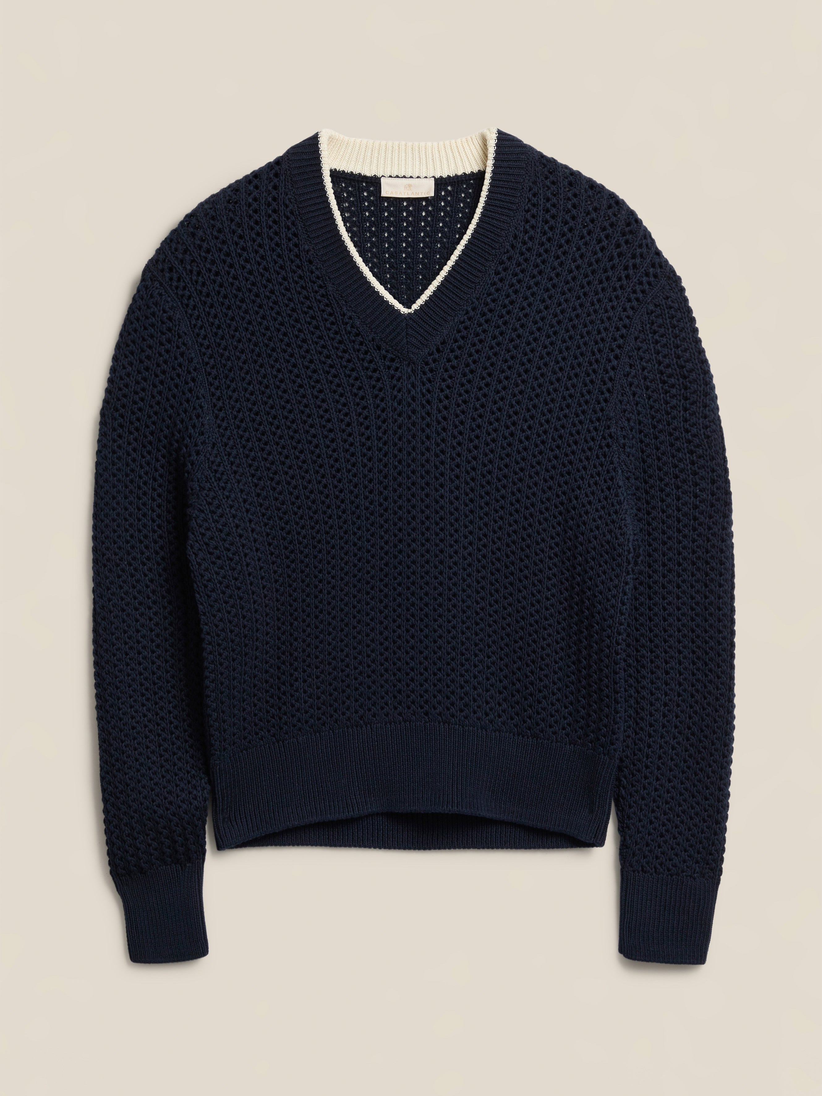 『TEN Vneck COTTON KNIT NAVY L』 Casablanca | Navy V-Neck Cotton Knit