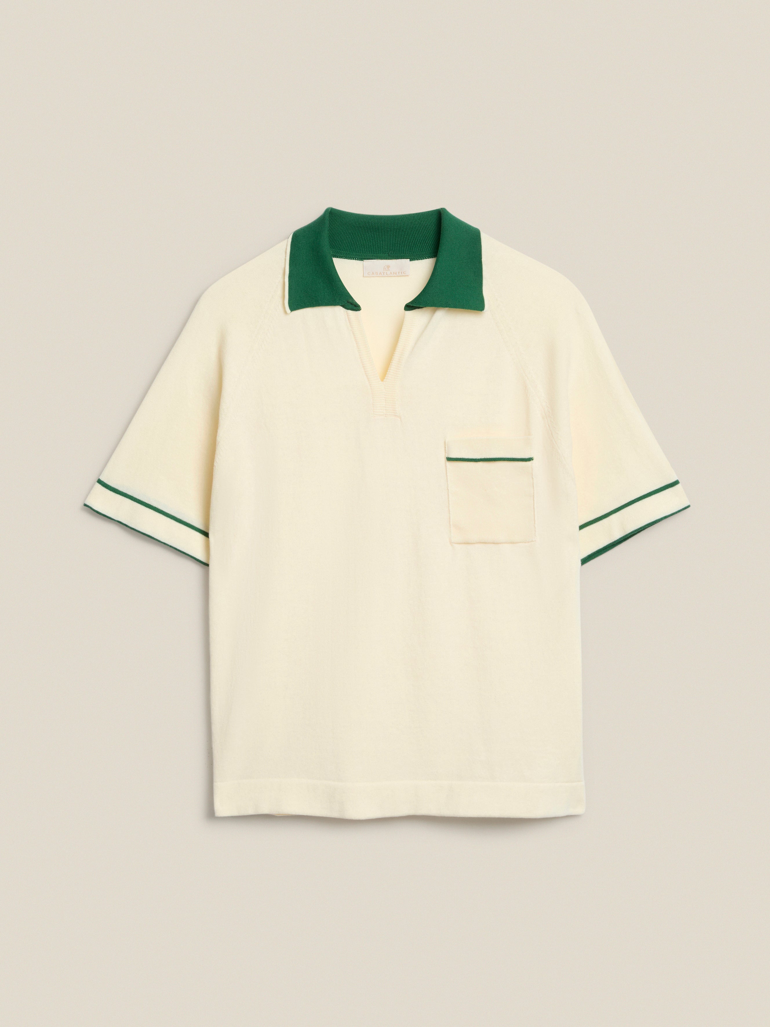 Assilah | Ecru w/ Green Piping Pocket Polo