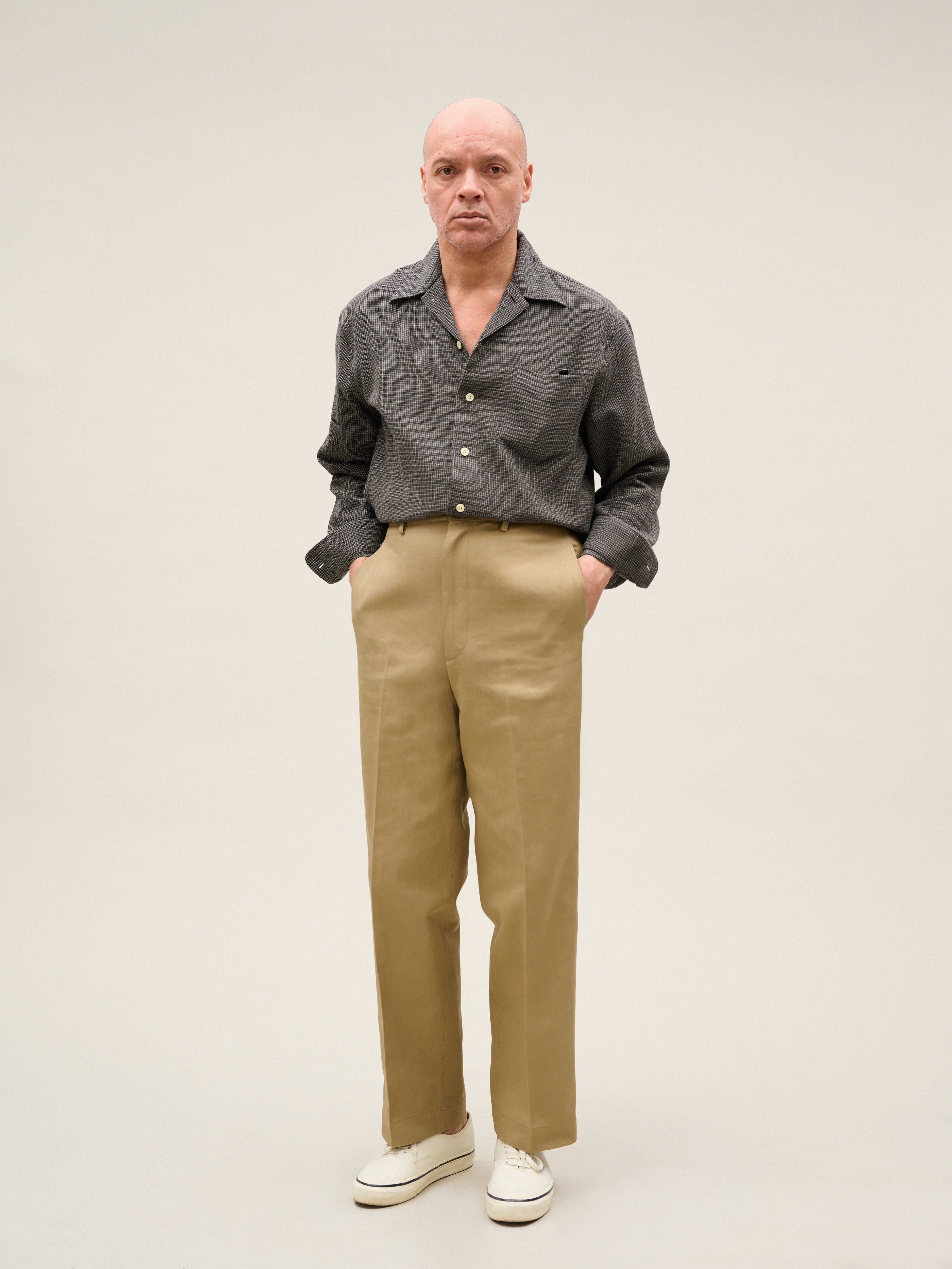 Taza | Washed Khaki Cotton/Linen Trousers