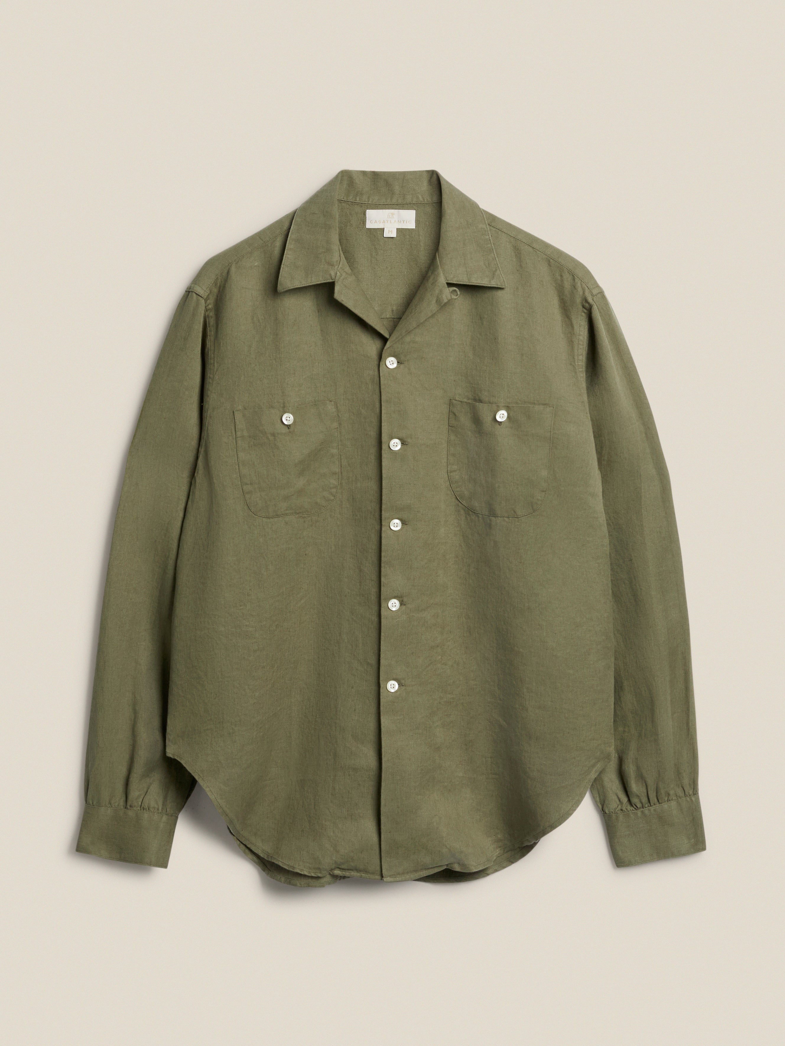 ミュージシャン Pleats Shirts Inspired by Moon / Olive Saka | Olive Linen Camp Shirt